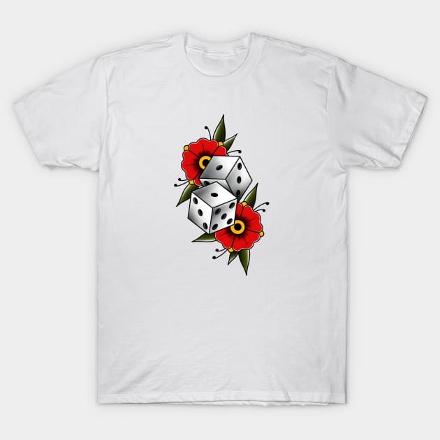 Traditional tattoo dices with flowers T-Shirt by Smurnov